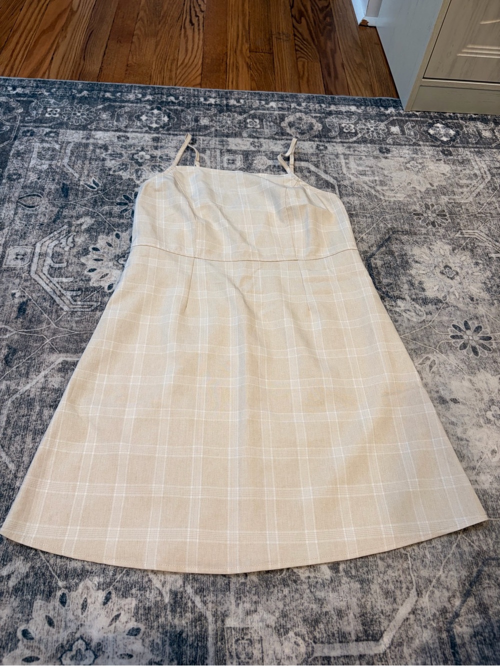 Plaid Spaghetti Strap Mini Dress in Cream
